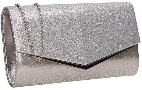 SwankySwans Janey Shiny Envelope Clutch Bag Silver