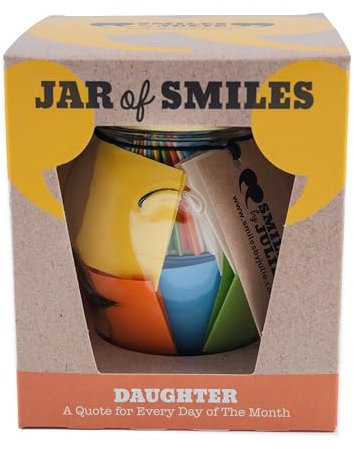 Smiles by Julie Quotes for Daughters- A Month of Loving, Sentimental & Humorous Quotations in an Orcio Style Glass Jar. Show Your Daughter How Much You Love Her. Complete with gift box.