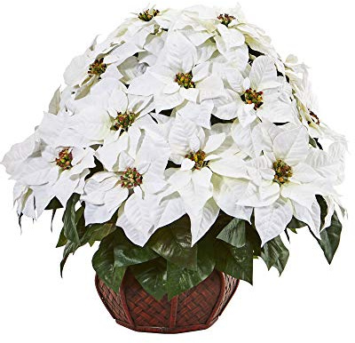 Nearly Natural A1044 55,9 cm Künstlicher Weihnachtsstern aus Seide, Weiß