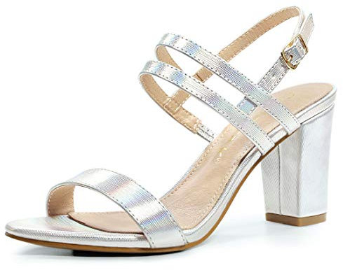 Allegra K Sandales à Bride Cheville et Talon carré pour Femme Argent 39