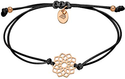 Max Palmer Armband mit Anhänger Blume der Fruchtbarkeit [03.] - Band: schwarz | Anhänger: Rosegold