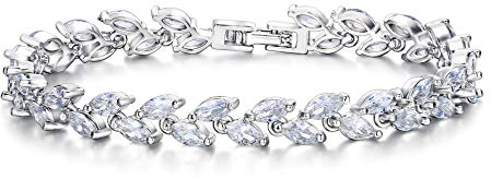 EVER FAITH Damen Armkette Hochzeit Zubehör Zirkonia 2 Schichten Small Blatt Roman Tennis Armband für Frauen Mädchen
