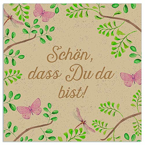 ARTEBENE Serviette Papierserviette Spruch Schön, dass du da bist Organics Tissue | 20 Stück | 3-lagig | Hochwertige Serviette für Feiern, Geburtstage, Kaffee und Kuchen
