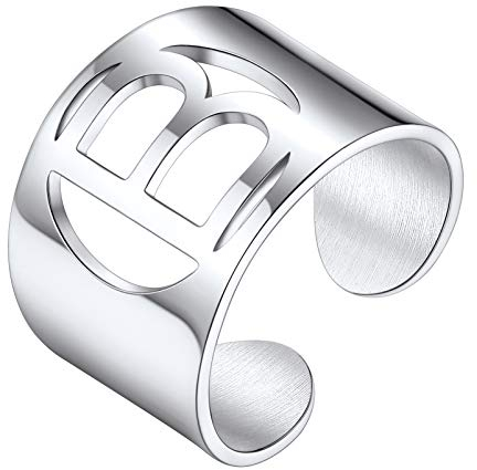 PROSTEEL Großbuchstabe B Bandring für Damen Herren Edelstahl Initiale Offener Ring cool Verstellbarer Fingerring Partnerring Modeschmuck Accessoire
