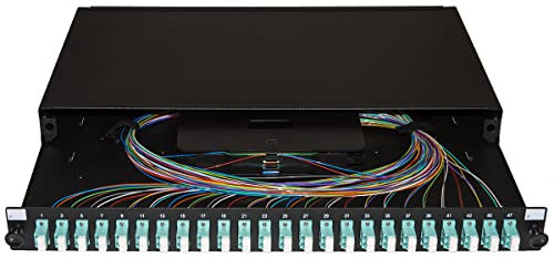LINK LK24LC3P - Panel de fibra óptica de 19 pulgadas con 24 adaptadores LC Duplex OM3 de profundidad de 250 mm con pedal instalados color negro