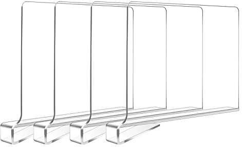 Hiziwimi 4 Stück Transparente Acryl-Regalteiler, multifunktionaler Regalteiler, Verstellbarer Kleiderorganisator, transparenter Organizer für Lagerung, Holzschrank, Schlafzimmer