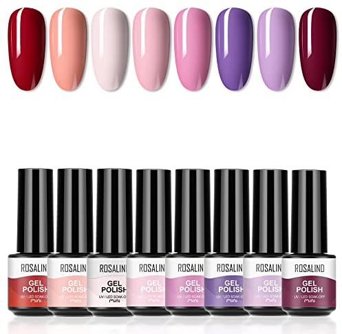 ROSALIND UV Nagellack Pastell Set Süss Süßigkeiten Gelnägel 8 Farben Gel Nagellack UV Farbgel Shellac für Den Frühling Gel Nail Polish Set Mini