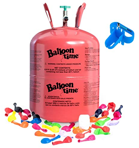 Helium Tank for Balloons At Home, 14.9 Cu Ft Helium Balloon Pump Kit with 50 Assorted Latex Balloons, White Curling Ribbon and Wholesalehome Balloon Tie Tool