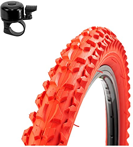 1 x Roverstone 26 Fahrradreifen Fahrradmantel rot 57-559 (26x2,125) inkl. Fahrradklingel