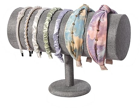 Justsoso Supporto per fascia da 15 diametro, espositore per fascia, per donne e bambine (lino grigio)