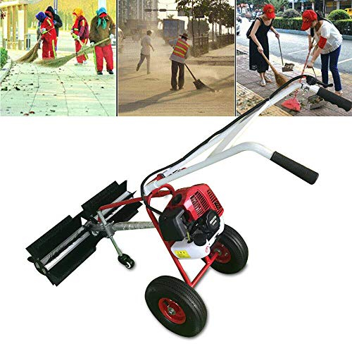 Benzin Kehrmaschine, 43cc 1,25 kW 2-Takt 1.7PS Kehrmaschine mit Rädern und Nylonbürste Motorbesen, Kehrbesen Benzin Sweeper Schneeräumgerät, Handschubkehr Maschine