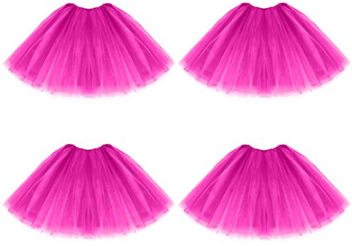 Geebuzz Lot de 4 jupes tutu classiques à 4 couches élastiques pour femme - Pour danse et danse - Pour fête d'anniversaire ou costume, Lot de 4 - rose rouge
