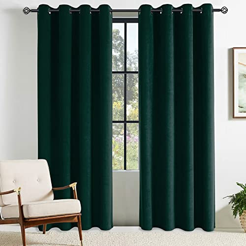 CUCRAF Velvet Blackout Curtains for Bedroom Thermal Insulated 46 x 90(W x L) Dark Green 2 Panels Ring Top Eyelet Soundproof Curtain Kidsroom and Living Room