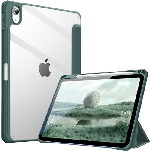 FINTIE Hybrid Case for iPad A16 11th Gen 11 Inch & iPad 10th Gen 10.9 Inch | Shockproof Clear Acrylic Cover with TPU Frame, Built-in Pencil Holder, Auto Wake/Sleep, Midnight Green