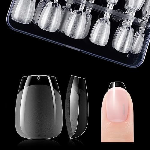 Gelike ec Capsule Americaine Ongle Gel, PMMA Faux Ongles Extra Court Ballerine 120 Pièces 12 Tailles Couverture Complète, Capsule Pose Americaine Ongle Transparente