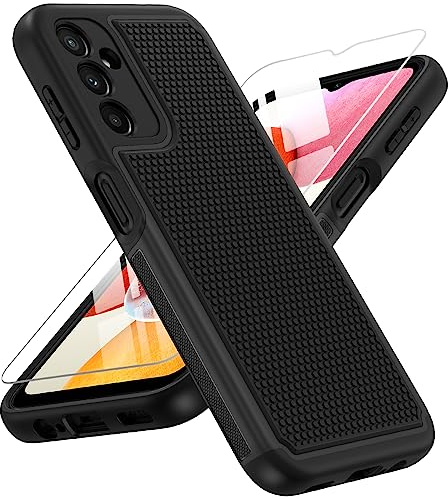 FNTCASE for Samsung A14 Phone Case: Dual Layer Shockproof Drop Protection Galaxy 4G/5G 360 Military Grade Protective Mobile Cover Rugged Matte Heavy Duty Slim TPU Aesthetic Black