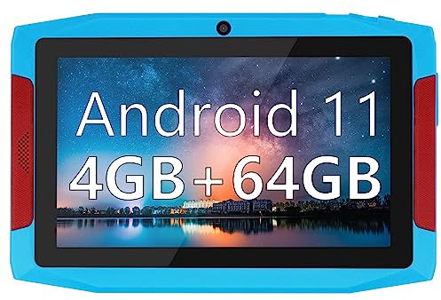 Haipky 7 Inch Android 11.0 Tablet PC, 4GB RAM+64GB ROM, Quad Core, Dual Cameras, 1024x600 HD Screen, 3500mah Battery, WiFi, Bluetooth, GMS, Gift for Adult & Kids (Blue)