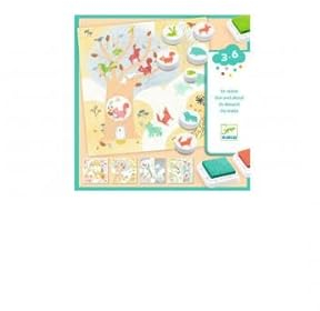 DJECO Coffret de Tampons en Visite, Animaux de la Forêt - Jeu Créatif pour Enfant, 3 à 6 Ans - Stimule la créativité - 16 Cartes à Illustrer, 3 Encreurs à Encre Lavable et 7 Tampons Faciles à Saisir