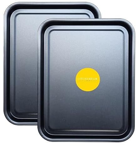 2-Pack Essential 38cm Baking Tray Set - Non-Stick Oven Trays Teflon™ Coated for Baking & Roasting Durable, Dishwasher Safe & Stackable Bakeware for Easy Cleaning & Space-Saving Storage by KITCHENEUR®
