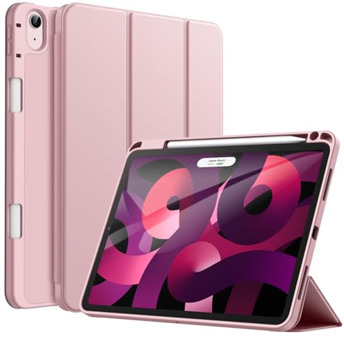 JETech Funda para iPad Air 11 Pulgadas M3/M2 (2025/2024), iPad Air 5/4 (10,9-Pulgadas, 2022/2020 Modelo, 5.ª/4.ª Generación) con Portalápiz, Slim Tableta Cover con Suave TPU Trasera (Rosado)