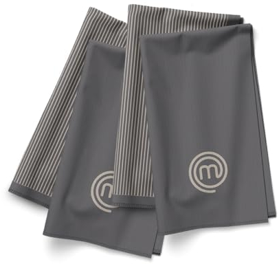 MasterChef Geschirrtücher 4er Set, Geschirrhandtücher 100% Baumwolle, Grau Küchenhandtücher, FastDry Towel Set, Saugfähig, mit Aufhängeschlaufen