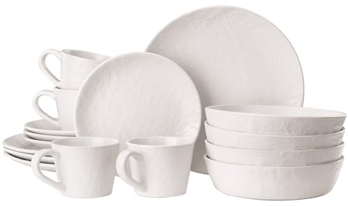 Navaris Vajilla Completa para 4 Personas - Vajillas Completas Modernas de Gres - 16x Platos Vajilla con Platos y Cuencos - Apto para Microondas Lavavajillas y Horno - Blanco lino