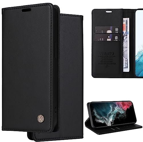Ammeer Hülle für Huawei P Smart 2019/Honor 10 Lite, Prämie Flip Folio PU Leder Magnetische Adsorption Handy Tasche Case Stilvoll Cover Schutzhülle Wallet Brieftasche Ständer Funktion - Schwarz