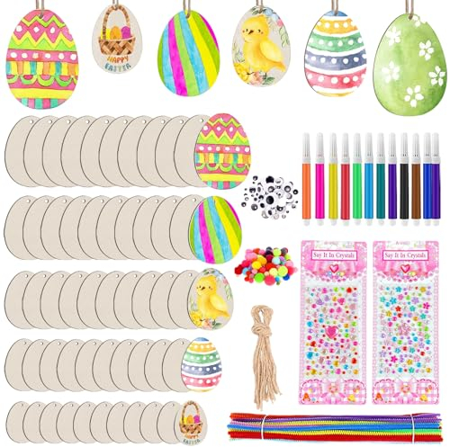 IWTBNOA Ostern Basteln Holz, 245 Stück Ostern Anhänger Holz mit Loch, Holz Ostereier zum Bemalen, Ostern Eier Holzscheiben, Unvollendete Bastelset Ostern für Kinder Ostern Party Dekoration, 5 Größen