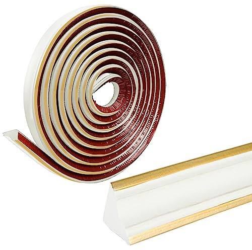 5M Flexible Zierleiste Selbstklebend Caulk Strip Deckenleisten PVC Dreieck Wandleiste Deckenkanten Fliesenkantenleiste für Wandkanten,Dichtungs Zierleisten Schrank 38 * 26mm (Opalin mit Gold)