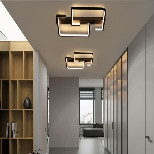 CBJKTX 2ER Deckenleuchte LED Deckenlampe Schwarz Klein Flurlampe 19W 30CM Küchenlampe Modern Warmweiß 3000K Geometrie Design Schlafzimmerlampe für Flur Schlafzimmer Küche Wohnzimmer Studio