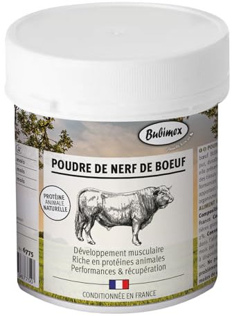 Bubimex - Poudre de Nerf de Bœuf - Complément Alimentaire 100% Naturel pour Chiens et Chats - Riche en Protéines - Développement Musculaire, Performances et Récupération - 400g