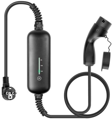 EV Ladegerät Typ 2 Schuko Stecker 8/10/16Amp Einstellbare Strom, 6M TPU Ladekabel Tragbare EV Autos Ladestation 3.68KW Wallbox für alle Elektrofahrzeuge & Plug-in-Hybrid-Autos