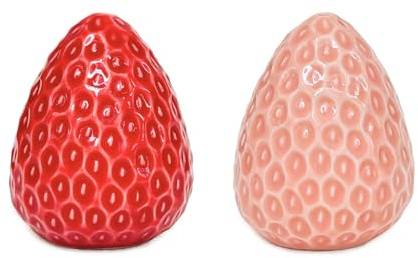 Qiuhome Strawberry Ceramic Salt and Pepper Shakers Set Kitchen Decor | Pink & Red Strawberry Salt Shakers