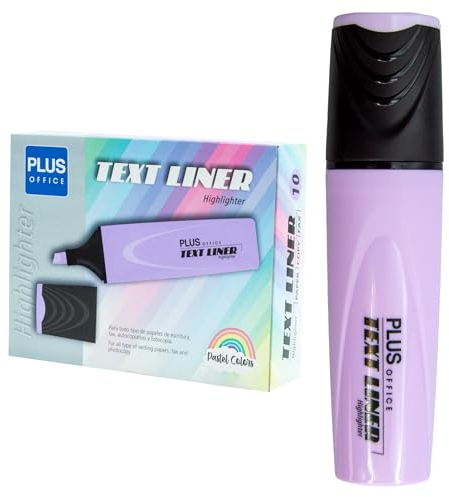 Plus Office – Subrayadores Pastel, Rotulador Marcador con Punta Biselada, Pack de 10 Rotuladores Fosforescentes de Base al Agua, Color Pastel (Violeta)