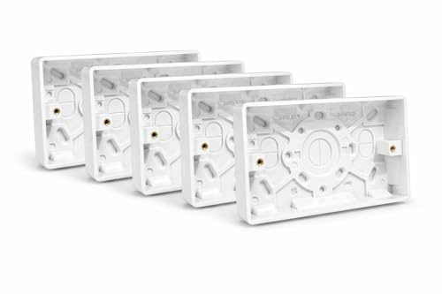 SHPELEC ® Premium Curved Edge White Electrical Sockets Range - Convenient and Versatile Power Solution (2 Gang Pattress Box, 5 Pack)