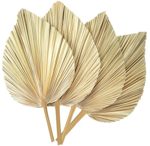 4 Pcs Large Dried Palm Leaves,Natural Boho Dried Palm Leaves Fans with Stem,Tropical Palm Leaves Boho Wedding Decor for Vase Baby Shower Anniversary Home