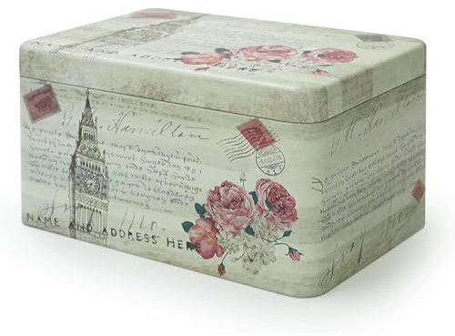 Aoneky Zinn Retro Aufbewahrungsbox mit Schloss, 17.2 x 10.4x9.1cm - Metalldose für Medikamente Postkarten Ordner