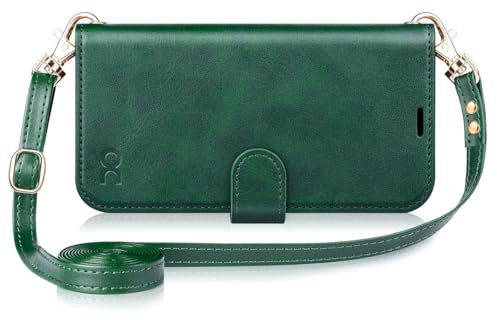 OCASE for iPhone 16 Pro Case with Strap, PU Leather Wallet, Dark Green | Adjustable and Detachable Crossbody Lanyard Cover with RFID Blocking, Card Holders, Kickstand, Shockproof Flip Phone Case