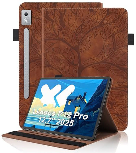 Vkooer Case for Lenovo Tab P12 Pro 12.7 inch PU Leather Folio Folding Stand Cover with Card Pocket Multi-Angle Viewing Auto Sleep/Wake for Lenovo Tab P12 Pro 12.7 inch Tablet - Brown