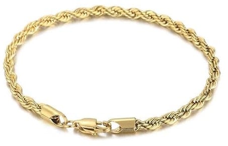 Gold Twisted Rope Bracelet Hip Hop Jewelry 316L Stainless Steel For Men and Women's Thick Rope Chain Bracelet for Men and women Gold Bracelet (5mm)
