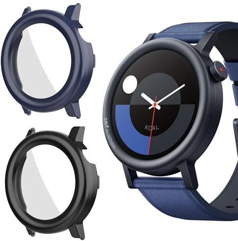 Blueshaweu Schutzhülle für CMF Watch Pro 2, Hard PC hülle mit Glas Displayschutz kompatibel mit CMF by Nothing Watch Pro 2 Smartwatch (schwarz+blau)