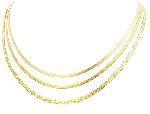 NJCXOLA 3Pcs Damen Halskette Edelstahl Schlangenkette Figaro Stapelbar Gold