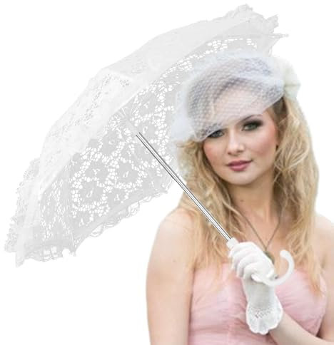 Sombrilla de encaje blanca, sombrilla de boda, sombrillas con patrón de hojas blancas, sombrilla de novia plegable de mano hecha a mano, sombrilla vintage para mujer, boda