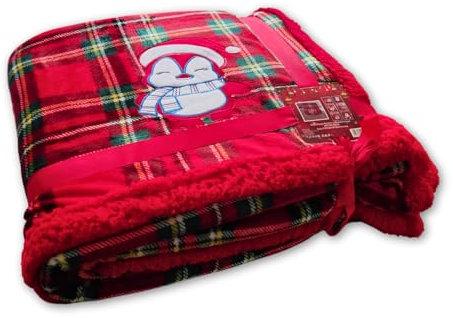 Coperta di Natale 210x220cm, Plaid in Pile Sherpa, Morbida e Calda Coperta di Natale in Pile Invernale, Coperta di Natale per Divano Letto (Pinguino)