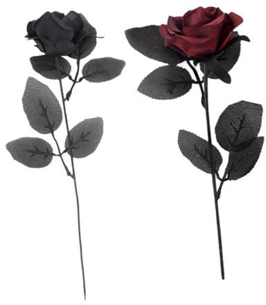 Zerodeko 2pcs Dark Imitation Rose Fairy Lights Artificial Flowers Black Roses Glitter Roses Bouquet Wisteria Artificial Color Matching Roses Artificial Tulips Fake Flowers Bulbs Silk Cloth