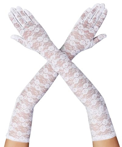 Yolev Lange Spitze Handschuhe Damenn Weiß Braut Handschuhe für Hochzeit Abendessen Parteien Opernhandschuhe Braut Kostümhandschuhe Stretch Tee Party Netzhandschuhe