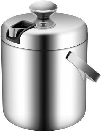 TESUGN 1,3L Edelstahl Eiskübel, Eiswürfelbehälter mit Deckel und Zange, Doppelwandiger Isolierter Eisbehälter für Eiswürfel Ideal zum Kühlen von Bier Champagner Wein und Obst