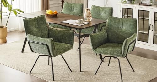 Hellove Samt-Polsterstuhl 4er-Set | Ergonomischer Drehstuhl mit Rotation & Stahlbeinen | Mid-Century-Design für Esszimmer, Homeoffice, Wohnzimmer | Grün