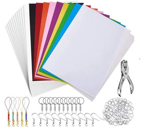 Urtioty 146 Stück Schrumpffolie Set, Schrumpfplastik Set, Schlüsselanhänger Schrumpffolienset für DIY Handwerk Dekorationen