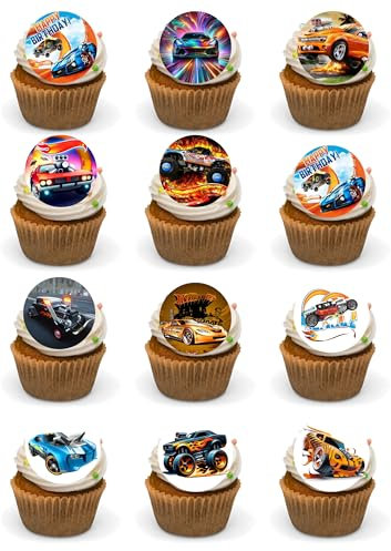 24 x PRECUT Hot Racing Car Edible Premium Wafer Card Cupcake Toppers Cake Decoration Happy Birthday Hot Car Decorations